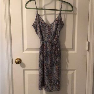 Orange, blue, navy and white patterned mini dress